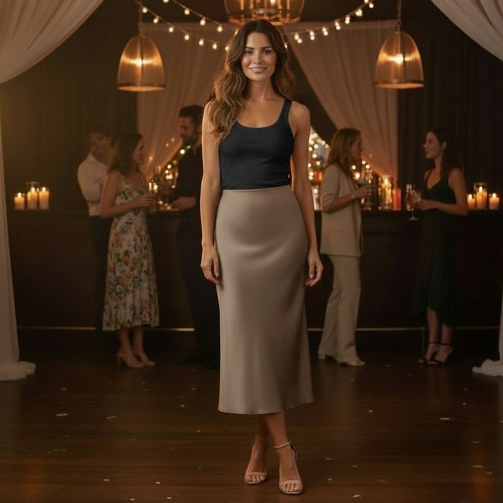J.Crew Taupe Gwyneth Slip Skirt Satin Midi Elegant Minimalist | Size M